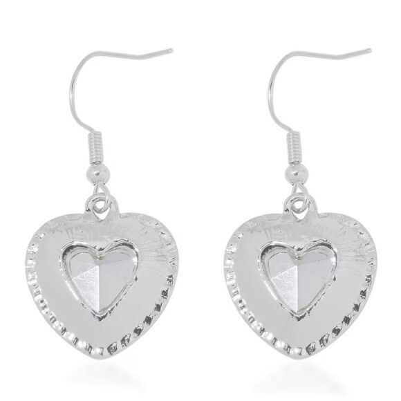 White Glass and Austrian Crystal Heart Bracelet (7.50-9.50In) and Earrings Set - Picture 4 of 8